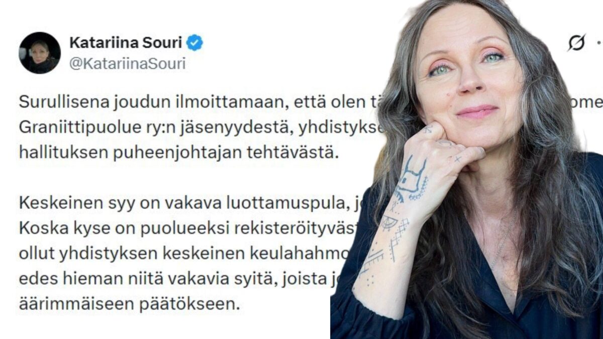 Katariina Souri eroaa perustamastaan puolueesta – taustalla vakava luottamuspula