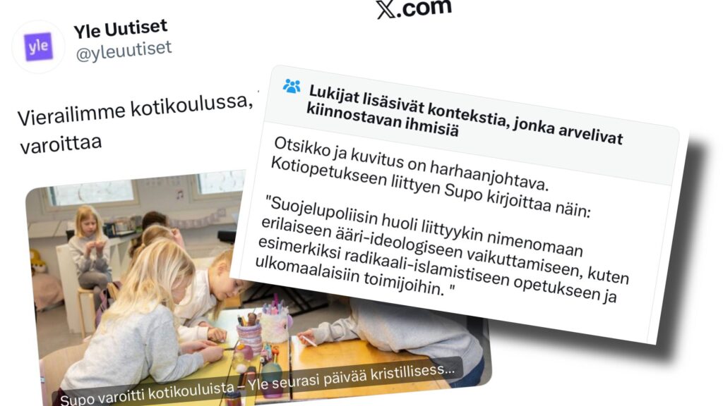 Manipuloiko Yle lukijoita X:ssä? – Kristillistä kotikoulua koskenut päivitys sai yhteisöhuomautuksen