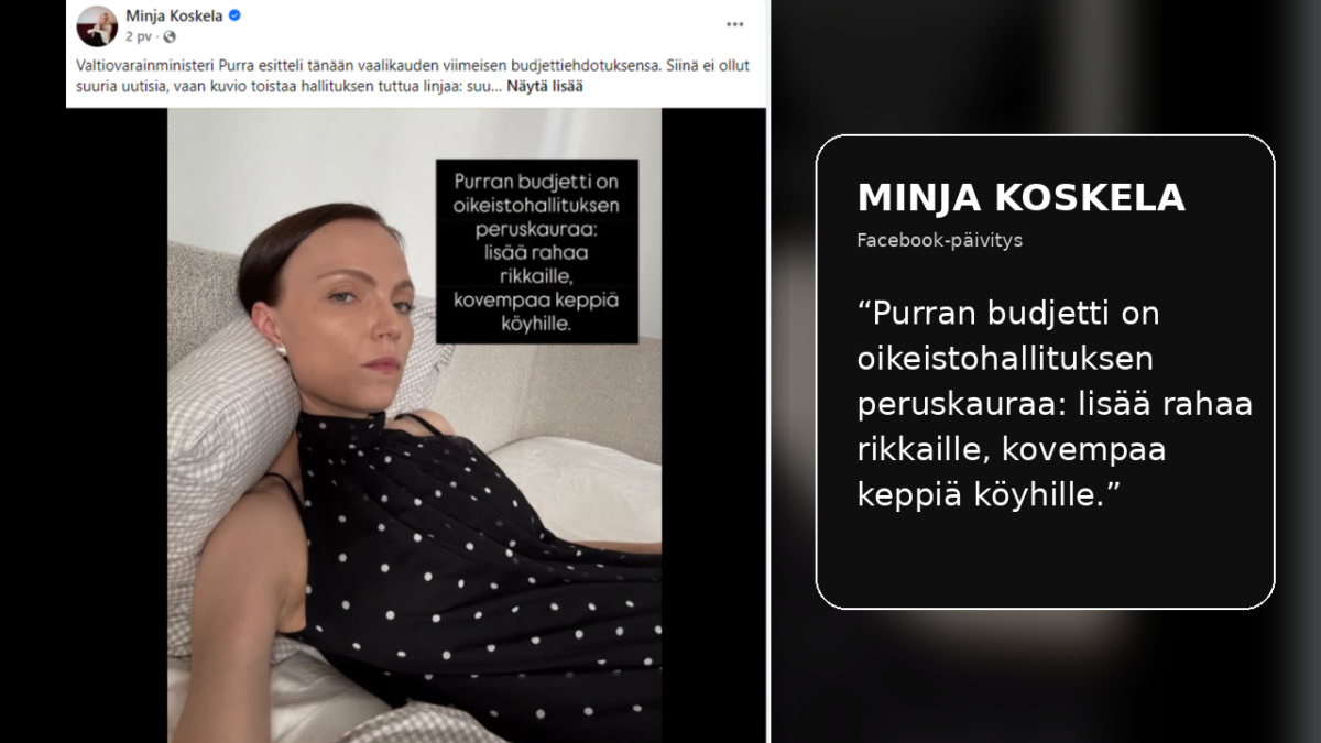 Minja Koskela lataa suorat sanat: ”Tällainen kuva saa koko oikeistosomen sekaisin”