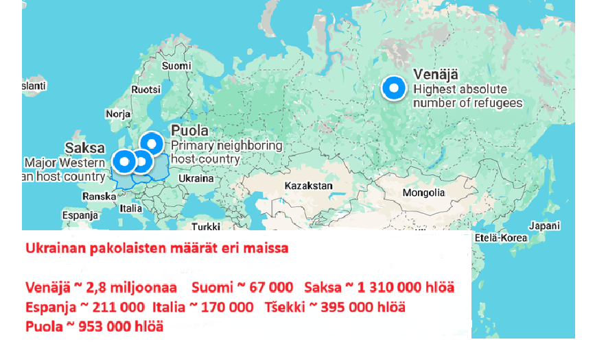 Venäjällä suhteellisesti eniten ukrainalaisia sotapakolaisia