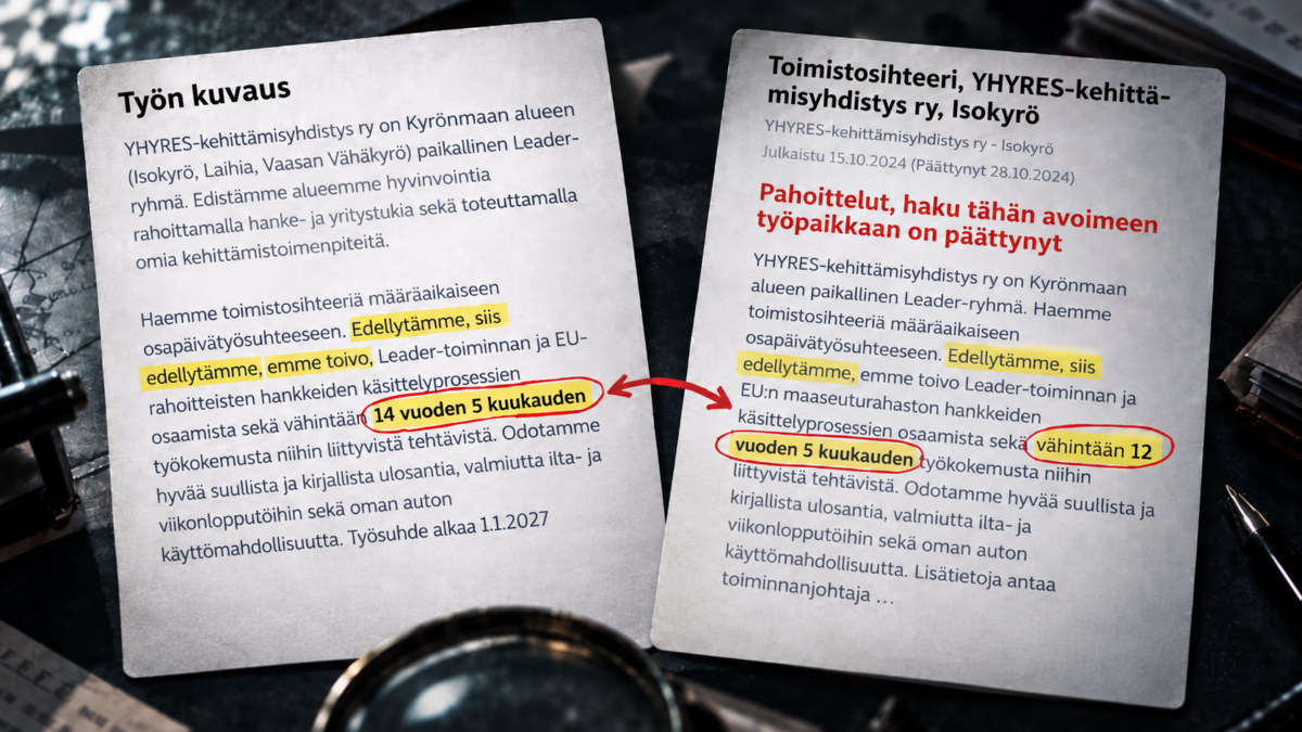 Työpaikkailmoituksen outo vaatimus herätti kysymyksiä – Leader Yhyres myöntää nyt virheen